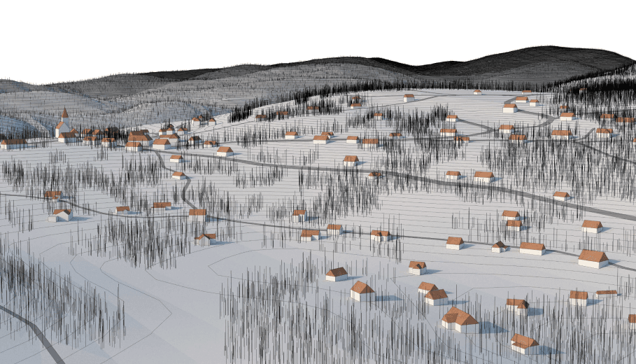 2) ROZVODNĚNÁ ZÁSTAVBA CHALUP TYPICKÁ PRO HORSKÉ OBLASTI